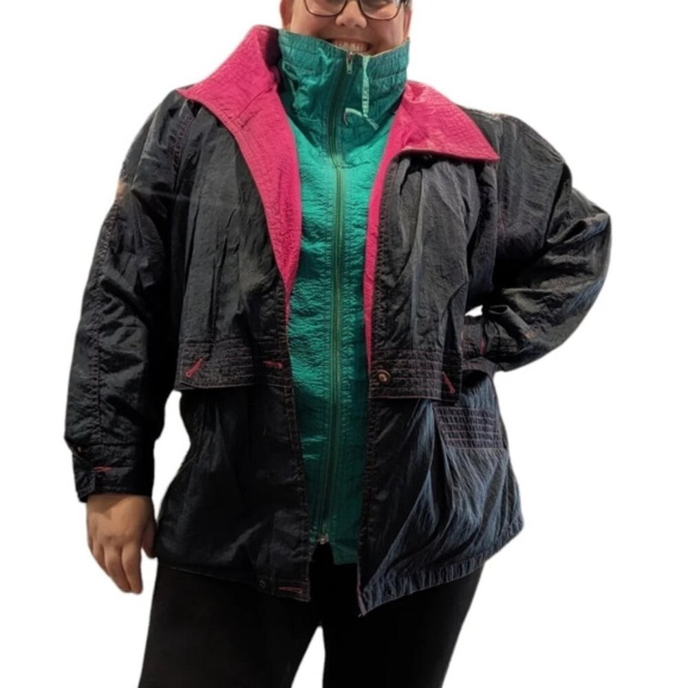 Vintage 80s Nuage Multicolour Navy Yellow Pink  Wind Breaker Jacket Size 44 3XL